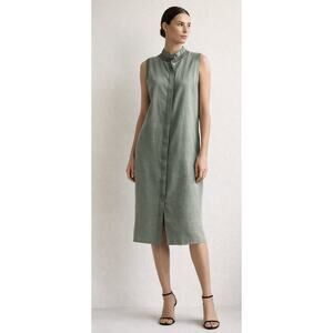 Giorgio Armani Linen Silk Dress IT 46 Sage Green Minimalist Shift Italy